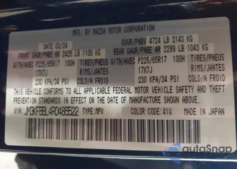 2024 Mazda Cx-5 2.5 S Select z USA, uszkodzony, nr VIN JM3KFBBL4R0486522